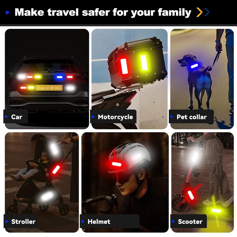 PHIXBEAR 20 Pcs Super Reflection Reflective Stickers Made of 3M DG3, Safety Reflective Tape for Car Bike Mailbox Helmet, White Yellow-Green Red Blue Reflective Tape Outdoor Waterproof 3.15" X 1.18" - Image 3